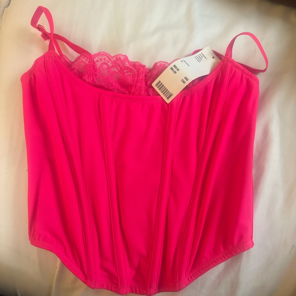 Urban Outfitters Vibrant Pink Corset Top With Built in Lace Bra